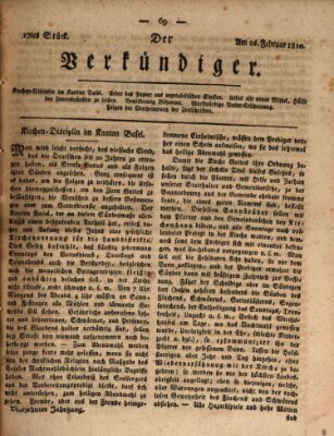 Der Verkündiger oder Zeitschrift für die Fortschritte und neuesten Beobachtungen, Entdeckungen und Erfindungen in den Künsten und Wissenschaften und für gegenseitige Unterhaltung Montag 26. Februar 1810