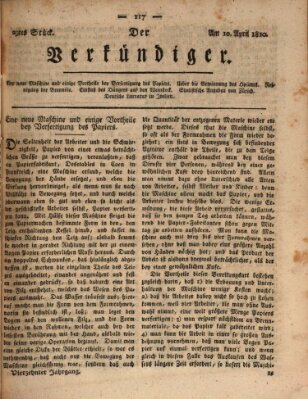 Der Verkündiger oder Zeitschrift für die Fortschritte und neuesten Beobachtungen, Entdeckungen und Erfindungen in den Künsten und Wissenschaften und für gegenseitige Unterhaltung Dienstag 10. April 1810