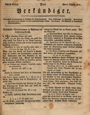 Der Verkündiger oder Zeitschrift für die Fortschritte und neuesten Beobachtungen, Entdeckungen und Erfindungen in den Künsten und Wissenschaften und für gegenseitige Unterhaltung Freitag 24. August 1810