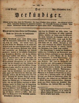 Der Verkündiger oder Zeitschrift für die Fortschritte und neuesten Beobachtungen, Entdeckungen und Erfindungen in den Künsten und Wissenschaften und für gegenseitige Unterhaltung Dienstag 4. September 1810