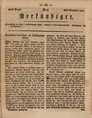 Der Verkündiger oder Zeitschrift für die Fortschritte und neuesten Beobachtungen, Entdeckungen und Erfindungen in den Künsten und Wissenschaften und für gegenseitige Unterhaltung Dienstag 6. November 1810