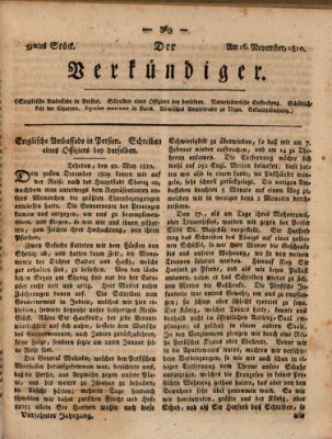 Der Verkündiger oder Zeitschrift für die Fortschritte und neuesten Beobachtungen, Entdeckungen und Erfindungen in den Künsten und Wissenschaften und für gegenseitige Unterhaltung Freitag 16. November 1810