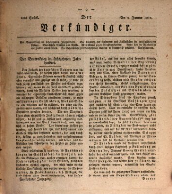 Der Verkündiger oder Zeitschrift für die Fortschritte und neuesten Beobachtungen, Entdeckungen und Erfindungen in den Künsten und Wissenschaften und für gegenseitige Unterhaltung Donnerstag 3. Januar 1811