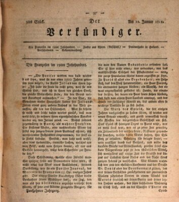 Der Verkündiger oder Zeitschrift für die Fortschritte und neuesten Beobachtungen, Entdeckungen und Erfindungen in den Künsten und Wissenschaften und für gegenseitige Unterhaltung Samstag 12. Januar 1811