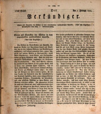 Der Verkündiger oder Zeitschrift für die Fortschritte und neuesten Beobachtungen, Entdeckungen und Erfindungen in den Künsten und Wissenschaften und für gegenseitige Unterhaltung Donnerstag 7. Februar 1811