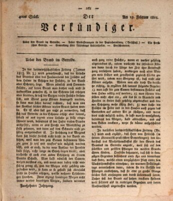 Der Verkündiger oder Zeitschrift für die Fortschritte und neuesten Beobachtungen, Entdeckungen und Erfindungen in den Künsten und Wissenschaften und für gegenseitige Unterhaltung Montag 25. Februar 1811