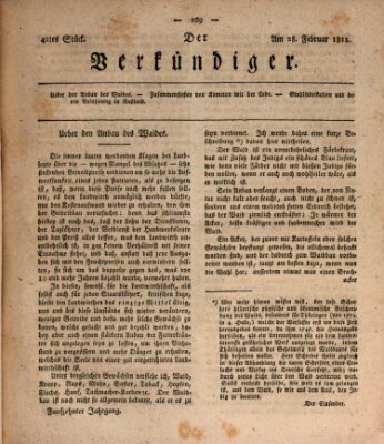 Der Verkündiger oder Zeitschrift für die Fortschritte und neuesten Beobachtungen, Entdeckungen und Erfindungen in den Künsten und Wissenschaften und für gegenseitige Unterhaltung Donnerstag 28. Februar 1811