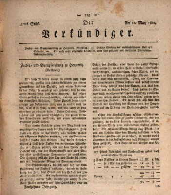 Der Verkündiger oder Zeitschrift für die Fortschritte und neuesten Beobachtungen, Entdeckungen und Erfindungen in den Künsten und Wissenschaften und für gegenseitige Unterhaltung Donnerstag 21. März 1811