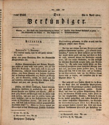 Der Verkündiger oder Zeitschrift für die Fortschritte und neuesten Beobachtungen, Entdeckungen und Erfindungen in den Künsten und Wissenschaften und für gegenseitige Unterhaltung Montag 8. April 1811