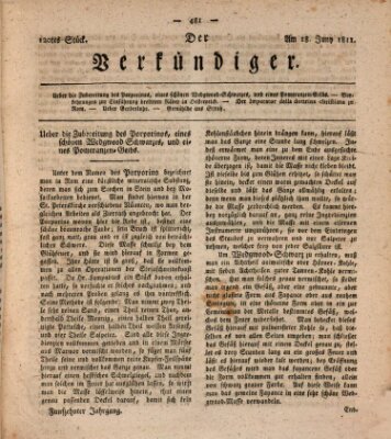 Der Verkündiger oder Zeitschrift für die Fortschritte und neuesten Beobachtungen, Entdeckungen und Erfindungen in den Künsten und Wissenschaften und für gegenseitige Unterhaltung Dienstag 18. Juni 1811