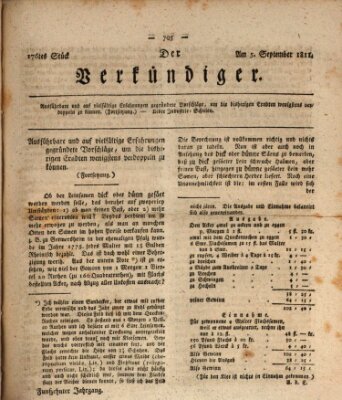 Der Verkündiger oder Zeitschrift für die Fortschritte und neuesten Beobachtungen, Entdeckungen und Erfindungen in den Künsten und Wissenschaften und für gegenseitige Unterhaltung Donnerstag 5. September 1811