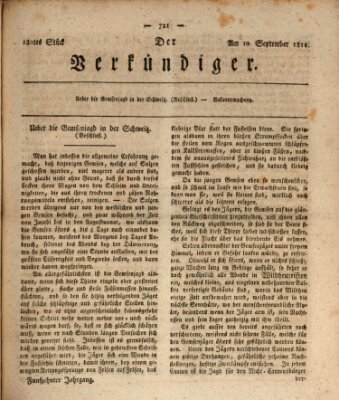 Der Verkündiger oder Zeitschrift für die Fortschritte und neuesten Beobachtungen, Entdeckungen und Erfindungen in den Künsten und Wissenschaften und für gegenseitige Unterhaltung Dienstag 10. September 1811