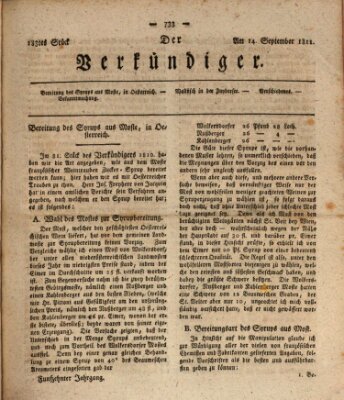 Der Verkündiger oder Zeitschrift für die Fortschritte und neuesten Beobachtungen, Entdeckungen und Erfindungen in den Künsten und Wissenschaften und für gegenseitige Unterhaltung Samstag 14. September 1811