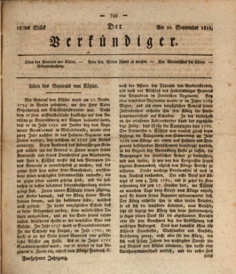 Der Verkündiger oder Zeitschrift für die Fortschritte und neuesten Beobachtungen, Entdeckungen und Erfindungen in den Künsten und Wissenschaften und für gegenseitige Unterhaltung Freitag 20. September 1811