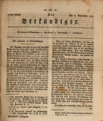 Der Verkündiger oder Zeitschrift für die Fortschritte und neuesten Beobachtungen, Entdeckungen und Erfindungen in den Künsten und Wissenschaften und für gegenseitige Unterhaltung Dienstag 24. September 1811