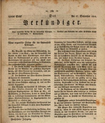 Der Verkündiger oder Zeitschrift für die Fortschritte und neuesten Beobachtungen, Entdeckungen und Erfindungen in den Künsten und Wissenschaften und für gegenseitige Unterhaltung Freitag 27. September 1811