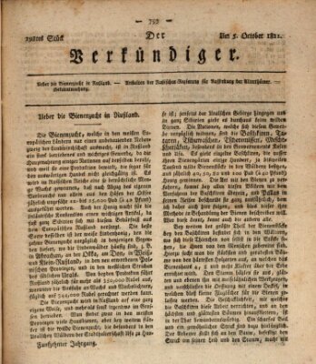 Der Verkündiger oder Zeitschrift für die Fortschritte und neuesten Beobachtungen, Entdeckungen und Erfindungen in den Künsten und Wissenschaften und für gegenseitige Unterhaltung Samstag 5. Oktober 1811