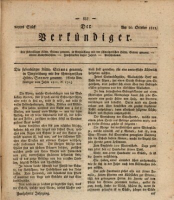 Der Verkündiger oder Zeitschrift für die Fortschritte und neuesten Beobachtungen, Entdeckungen und Erfindungen in den Künsten und Wissenschaften und für gegenseitige Unterhaltung Sonntag 20. Oktober 1811