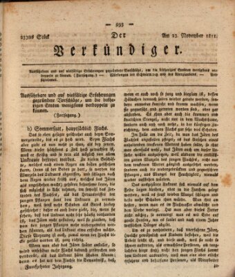 Der Verkündiger oder Zeitschrift für die Fortschritte und neuesten Beobachtungen, Entdeckungen und Erfindungen in den Künsten und Wissenschaften und für gegenseitige Unterhaltung Samstag 23. November 1811