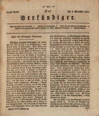 Der Verkündiger oder Zeitschrift für die Fortschritte und neuesten Beobachtungen, Entdeckungen und Erfindungen in den Künsten und Wissenschaften und für gegenseitige Unterhaltung Sonntag 8. Dezember 1811