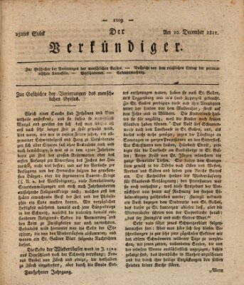 Der Verkündiger oder Zeitschrift für die Fortschritte und neuesten Beobachtungen, Entdeckungen und Erfindungen in den Künsten und Wissenschaften und für gegenseitige Unterhaltung Freitag 20. Dezember 1811