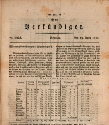 Der Verkündiger oder Zeitschrift für die Fortschritte und neuesten Beobachtungen, Entdeckungen und Erfindungen in den Künsten und Wissenschaften und für gegenseitige Unterhaltung Sonntag 19. April 1812