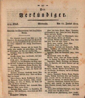 Der Verkündiger oder Zeitschrift für die Fortschritte und neuesten Beobachtungen, Entdeckungen und Erfindungen in den Künsten und Wissenschaften und für gegenseitige Unterhaltung Mittwoch 10. Juni 1812