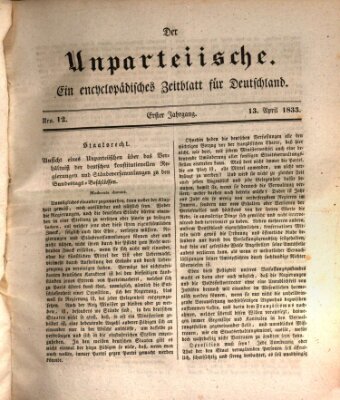 Der Unparteiische Samstag 13. April 1833