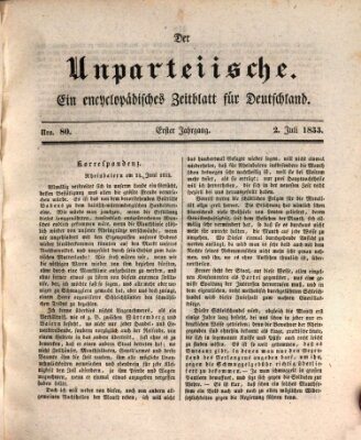 Der Unparteiische Dienstag 2. Juli 1833