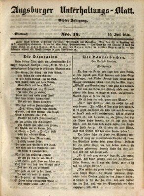 Augsburger Unterhaltungs-Blatt Mittwoch 10. Juni 1846