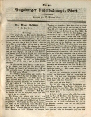 Augsburger Unterhaltungs-Blatt Sonntag 27. Februar 1848