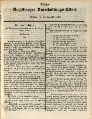 Augsburger Unterhaltungs-Blatt Mittwoch 21. November 1849