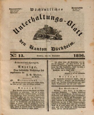 Wöchentliches Unterhaltungs-Blatt für den Kanton Dürkheim Sonntag 18. September 1836