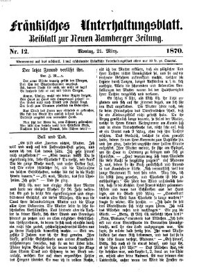 Fränkisches Unterhaltungsblatt (Bamberger Zeitung) Montag 21. März 1870