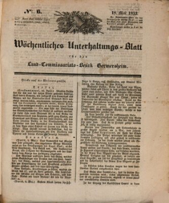 Wöchentliches Unterhaltungs-Blatt für den Land-Commissariats-Bezirk Germersheim und dessen Umgebung Samstag 18. Mai 1833