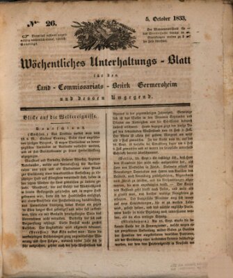 Wöchentliches Unterhaltungs-Blatt für den Land-Commissariats-Bezirk Germersheim und dessen Umgebung Samstag 5. Oktober 1833