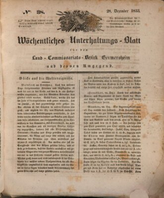 Wöchentliches Unterhaltungs-Blatt für den Land-Commissariats-Bezirk Germersheim und dessen Umgebung Samstag 28. Dezember 1833