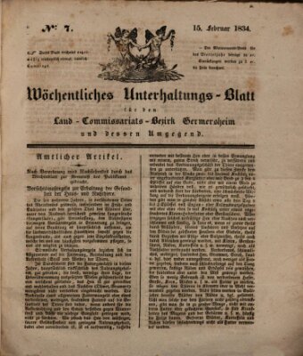 Wöchentliches Unterhaltungs-Blatt für den Land-Commissariats-Bezirk Germersheim und dessen Umgebung Samstag 15. Februar 1834