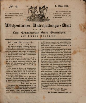 Wöchentliches Unterhaltungs-Blatt für den Land-Commissariats-Bezirk Germersheim und dessen Umgebung Samstag 1. März 1834