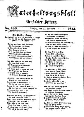 Neustadter Zeitung. Unterhaltungsblatt der Neustadter Zeitung (Neustadter Zeitung) Dienstag 22. November 1853