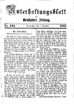 Neustadter Zeitung. Unterhaltungsblatt der Neustadter Zeitung (Neustadter Zeitung) Donnerstag 1. Dezember 1853