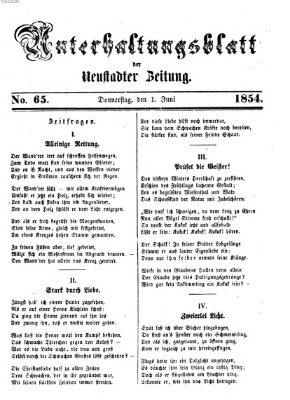 Neustadter Zeitung. Unterhaltungsblatt der Neustadter Zeitung (Neustadter Zeitung) Donnerstag 1. Juni 1854