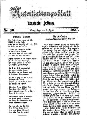 Neustadter Zeitung. Unterhaltungsblatt der Neustadter Zeitung (Neustadter Zeitung) Donnerstag 2. April 1857