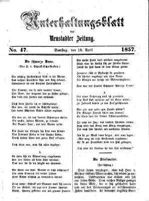 Neustadter Zeitung. Unterhaltungsblatt der Neustadter Zeitung (Neustadter Zeitung) Samstag 18. April 1857