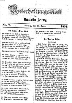 Neustadter Zeitung. Unterhaltungsblatt der Neustadter Zeitung (Neustadter Zeitung) Samstag 16. Januar 1858