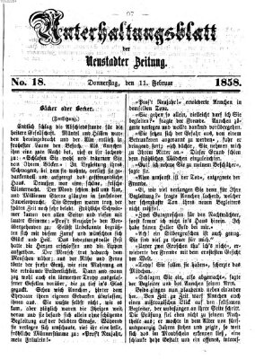 Neustadter Zeitung. Unterhaltungsblatt der Neustadter Zeitung (Neustadter Zeitung) Donnerstag 11. Februar 1858