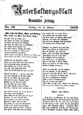 Neustadter Zeitung. Unterhaltungsblatt der Neustadter Zeitung (Neustadter Zeitung) Samstag 13. Februar 1858