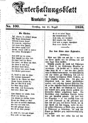 Neustadter Zeitung. Unterhaltungsblatt der Neustadter Zeitung (Neustadter Zeitung) Samstag 21. August 1858