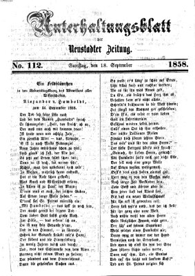 Neustadter Zeitung. Unterhaltungsblatt der Neustadter Zeitung (Neustadter Zeitung) Samstag 18. September 1858