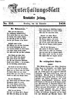 Neustadter Zeitung. Unterhaltungsblatt der Neustadter Zeitung (Neustadter Zeitung) Samstag 18. Dezember 1858